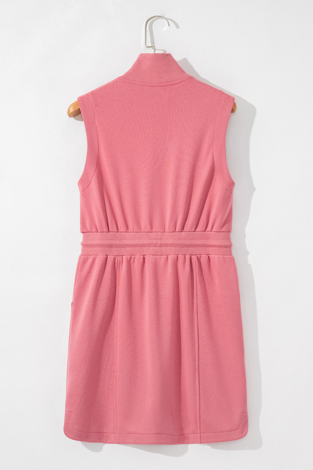 Mineral Red French Terry Zipped Collar Sleeveless Drawstring Waist Mini Dress-Chaelisa's New Jammies