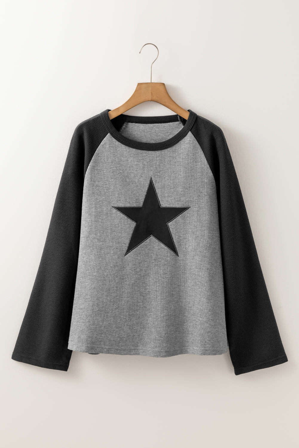 High Waffle Knit Colorblock Star Patch Graphic Raglan Top-Chaelisa's New Jammies