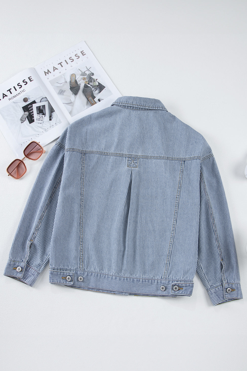 Sky Blue Stripe Washed Oversize Pocketed Denim Jacket-Chaelisa's New Jammies
