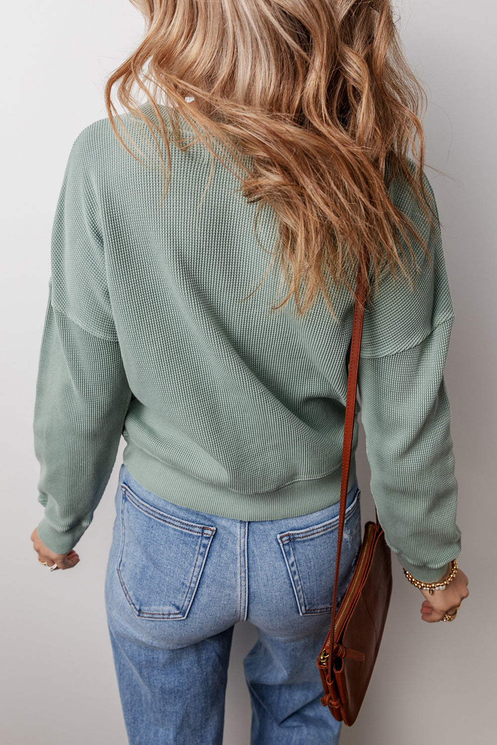 Clearly Aqua Waffle Knit Drop Shoulder V Neck Top-Chaelisa's New Jammies