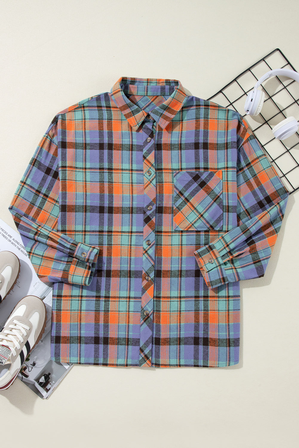 Red Plaid Print Drop Sleeve Loose Shirt-Chaelisa's New Jammies