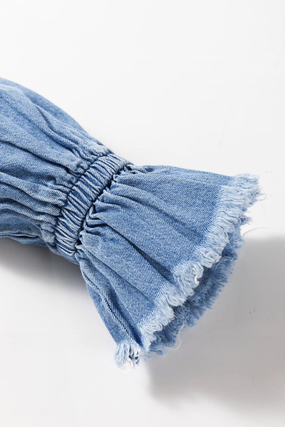Sky Blue Frilled Raw Hem Half Buttoned Denim Top-Chaelisa's New Jammies