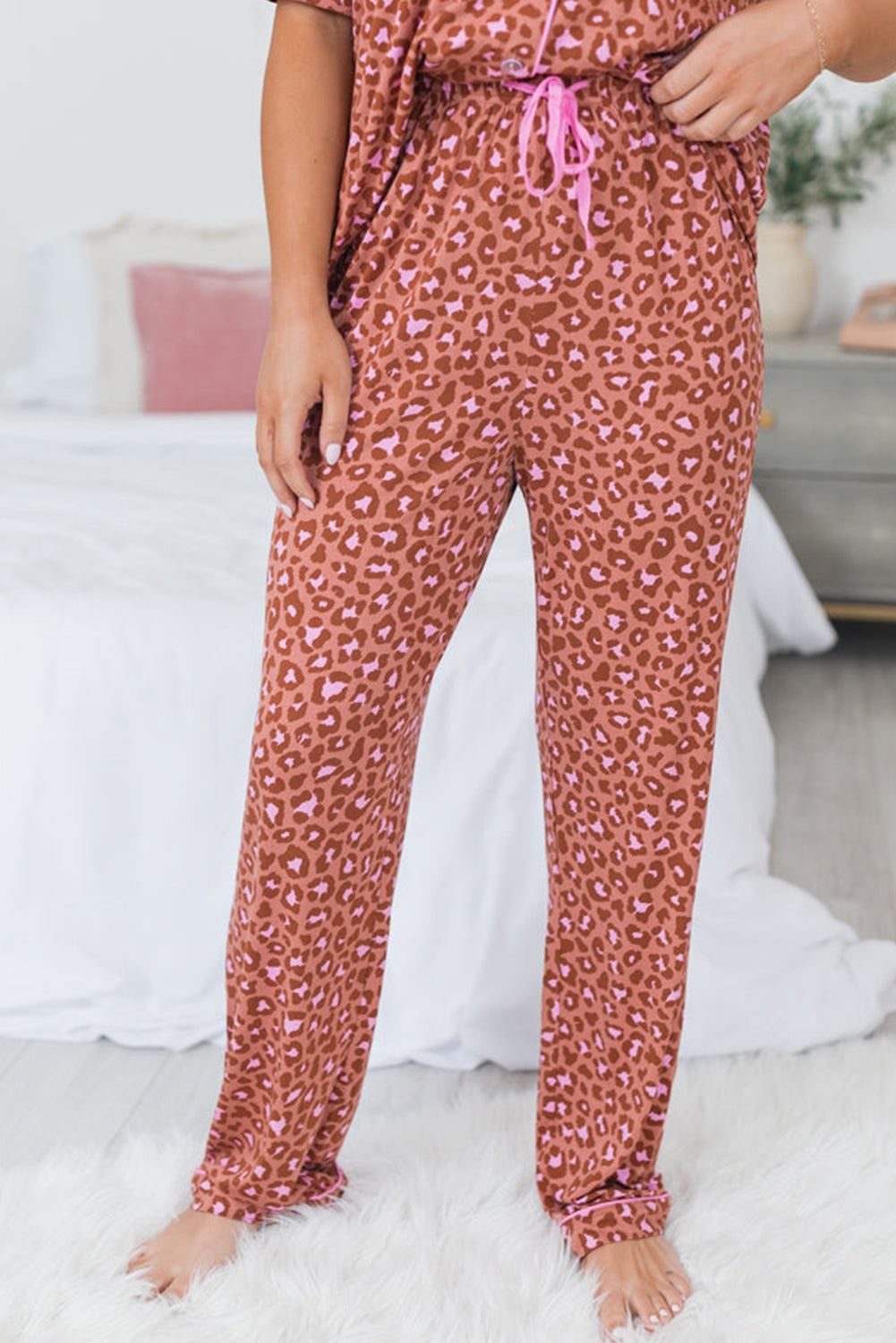 Brown Leopard Print Short Sleeve Shirt and Pants Pajamas Set-Chaelisa's New Jammies