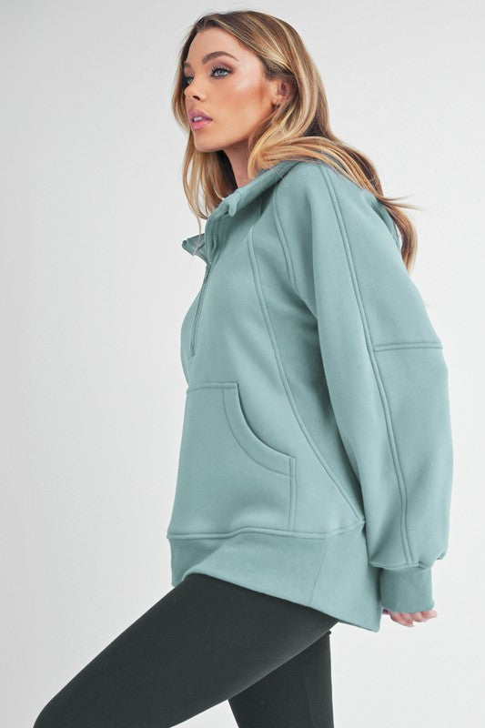 Aemi+Co Half Zip Raglan Sleeve Sweatshirt with Kangaroo Pocket-Chaelisa's New Jammies