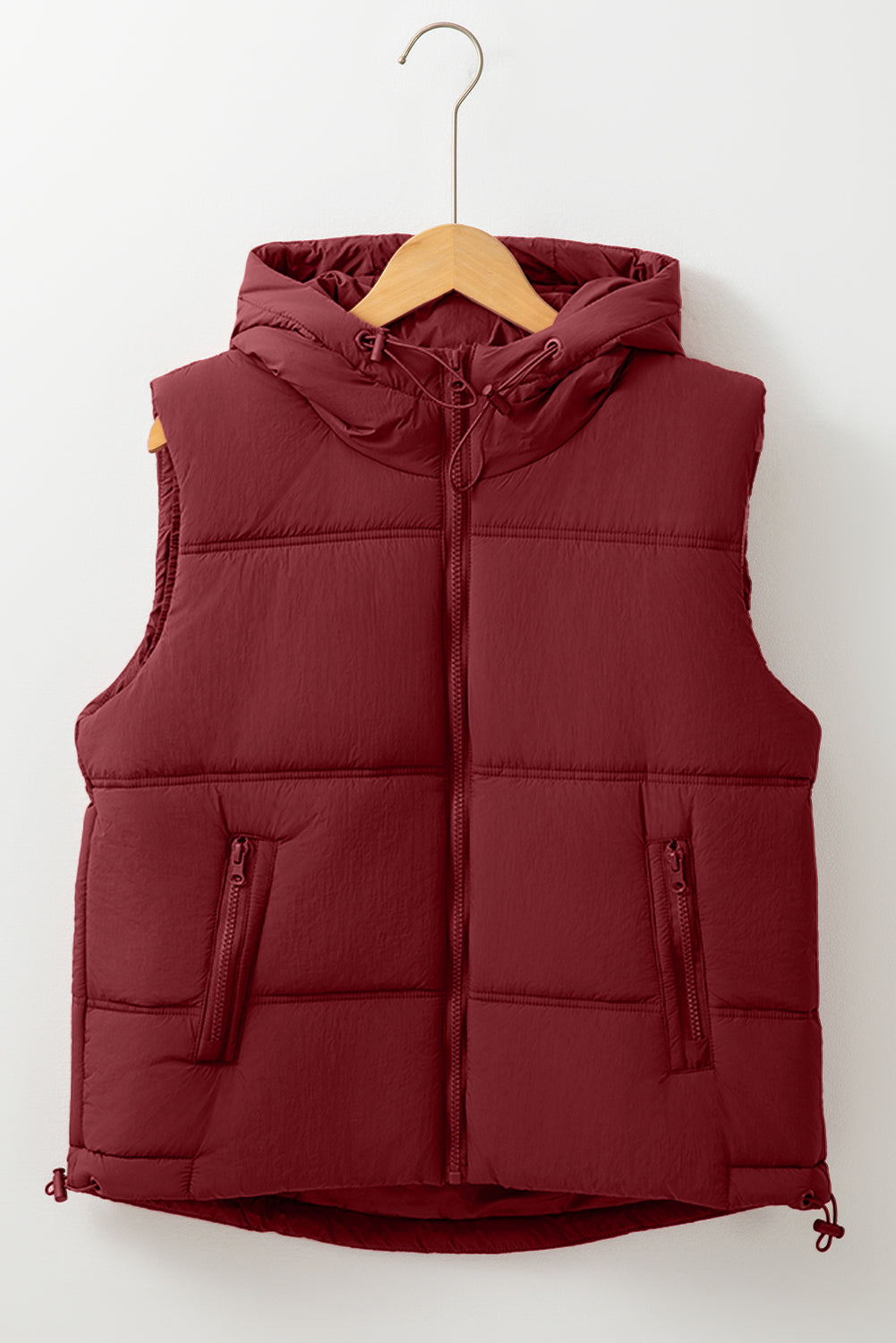 Clay Zip-up Side Pockets Hooded Puffer Vest-Chaelisa's New Jammies