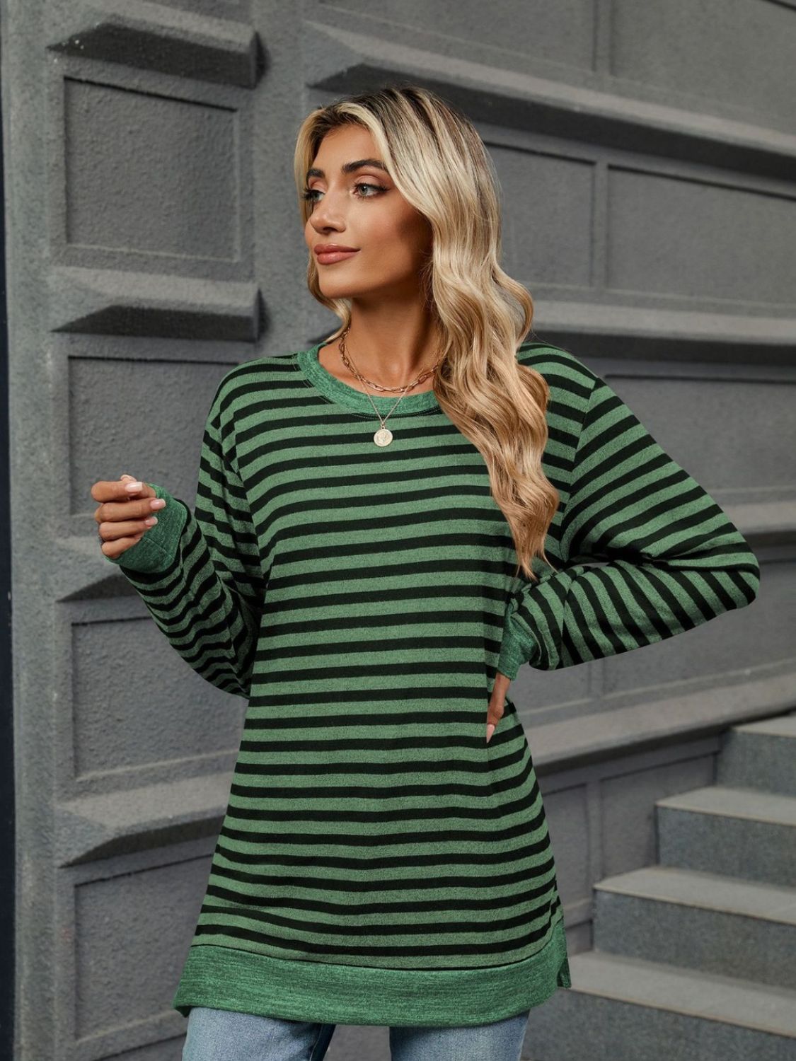 Striped Round Neck Long Sleeve T-Shirt-Chaelisa's New Jammies