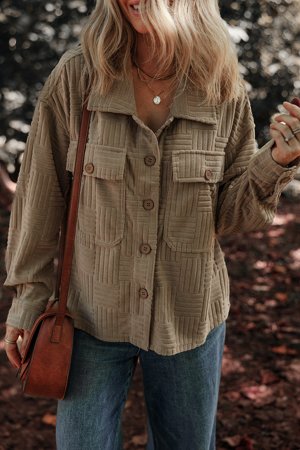 Dark Khaki Textured Chest Pocket Button-up Shacket-Chaelisa's New Jammies