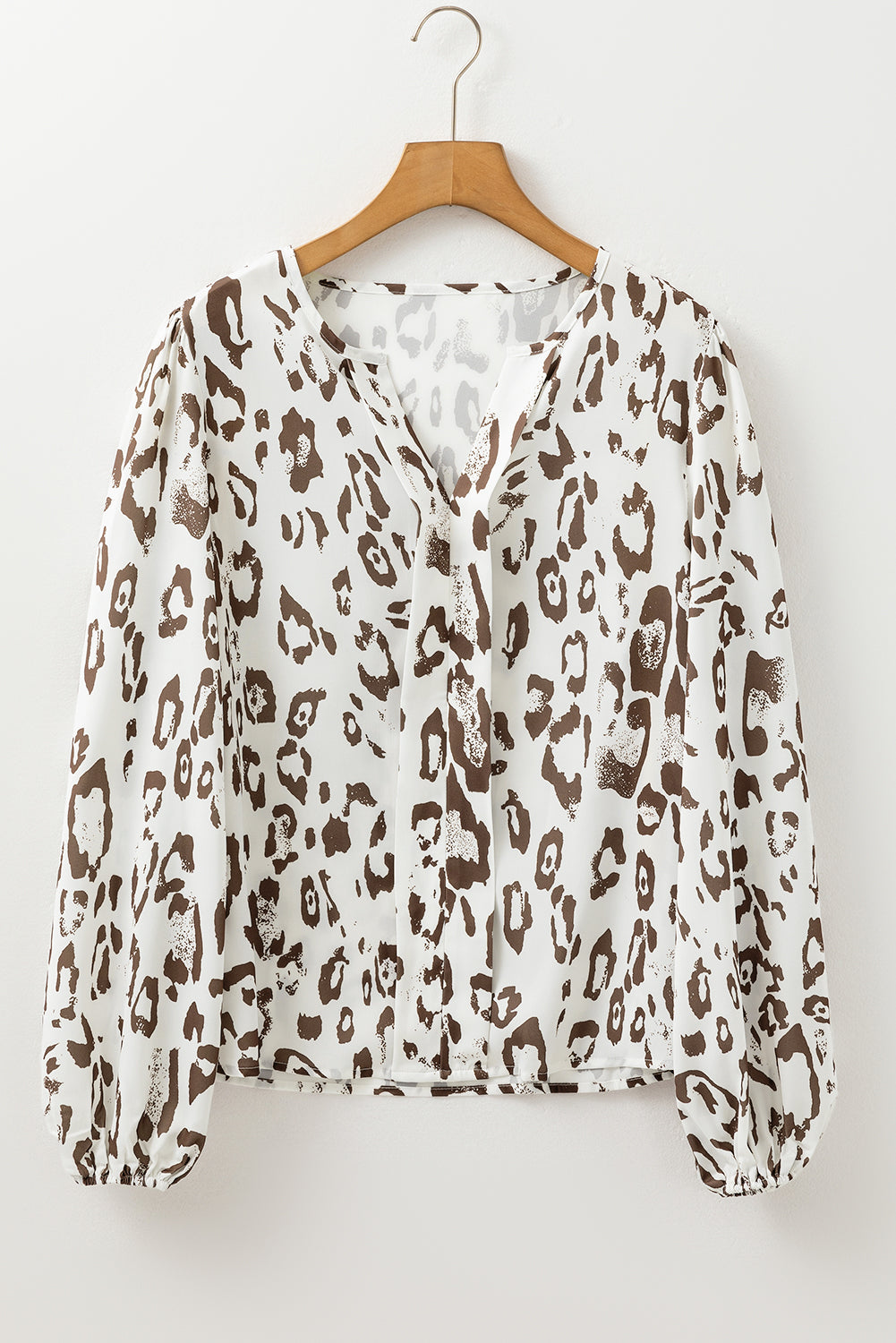 Khaki Leopard Print Split Neck Balloon Sleeve Blouse-Chaelisa's New Jammies