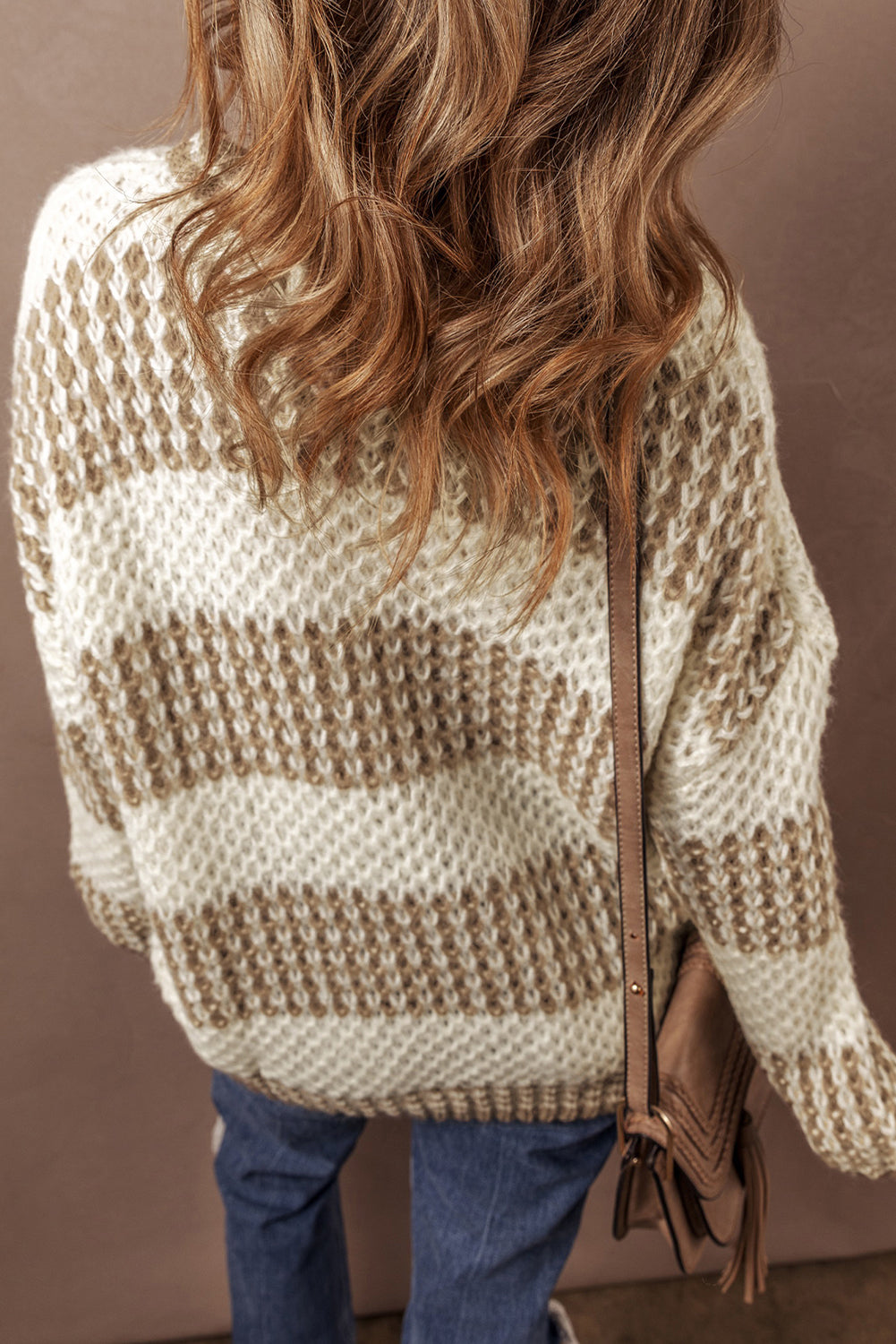 Brown Stripe Drop Shoulder Round Neck Loose Sweater-Chaelisa's New Jammies