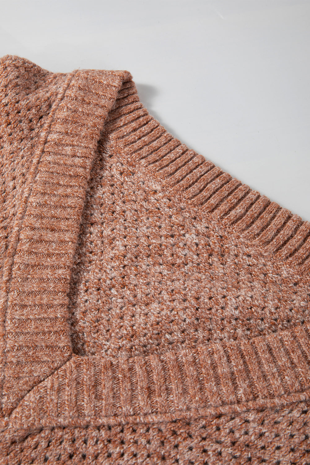 Dark Brown Loose Eyelet V Neck Drop Shoulder Sweater-Chaelisa's New Jammies
