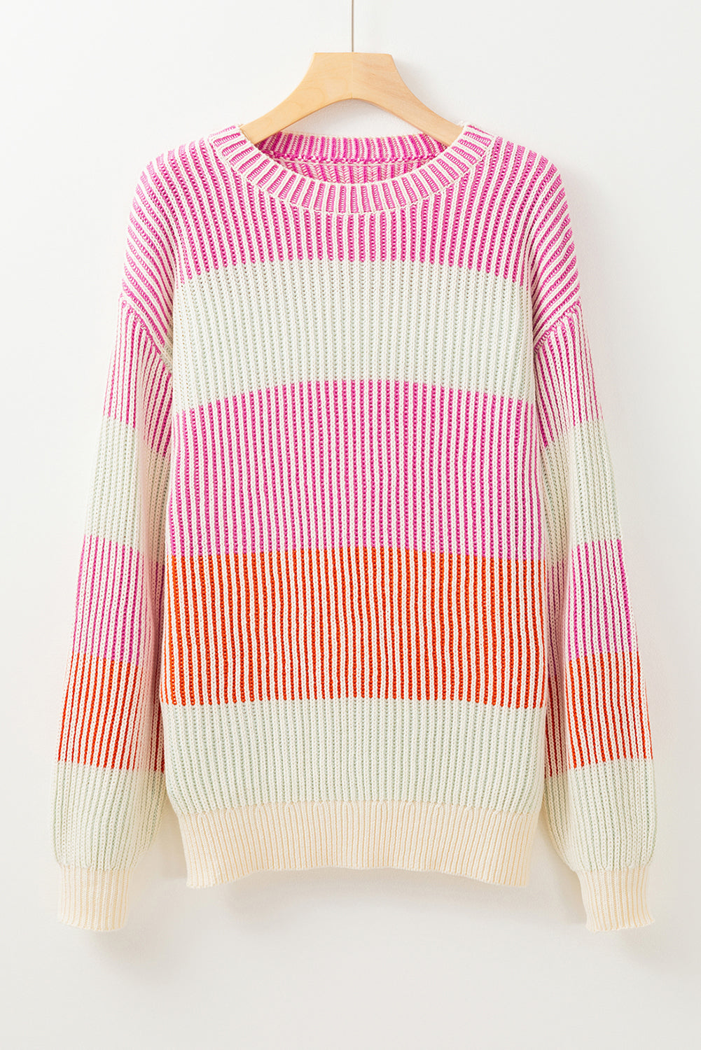 Pink Colorblock Textured Knit Bubble Sleeve Sweater-Chaelisa's New Jammies