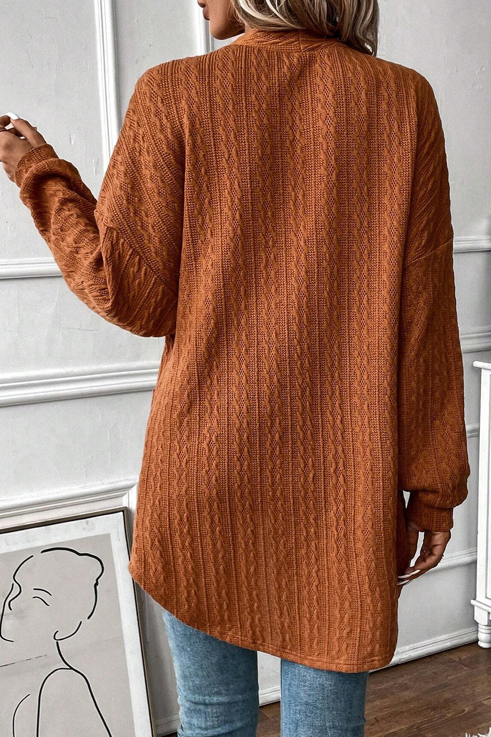 Chestnut Textured Knit Side Pockets Open Front Cardigan-Chaelisa's New Jammies