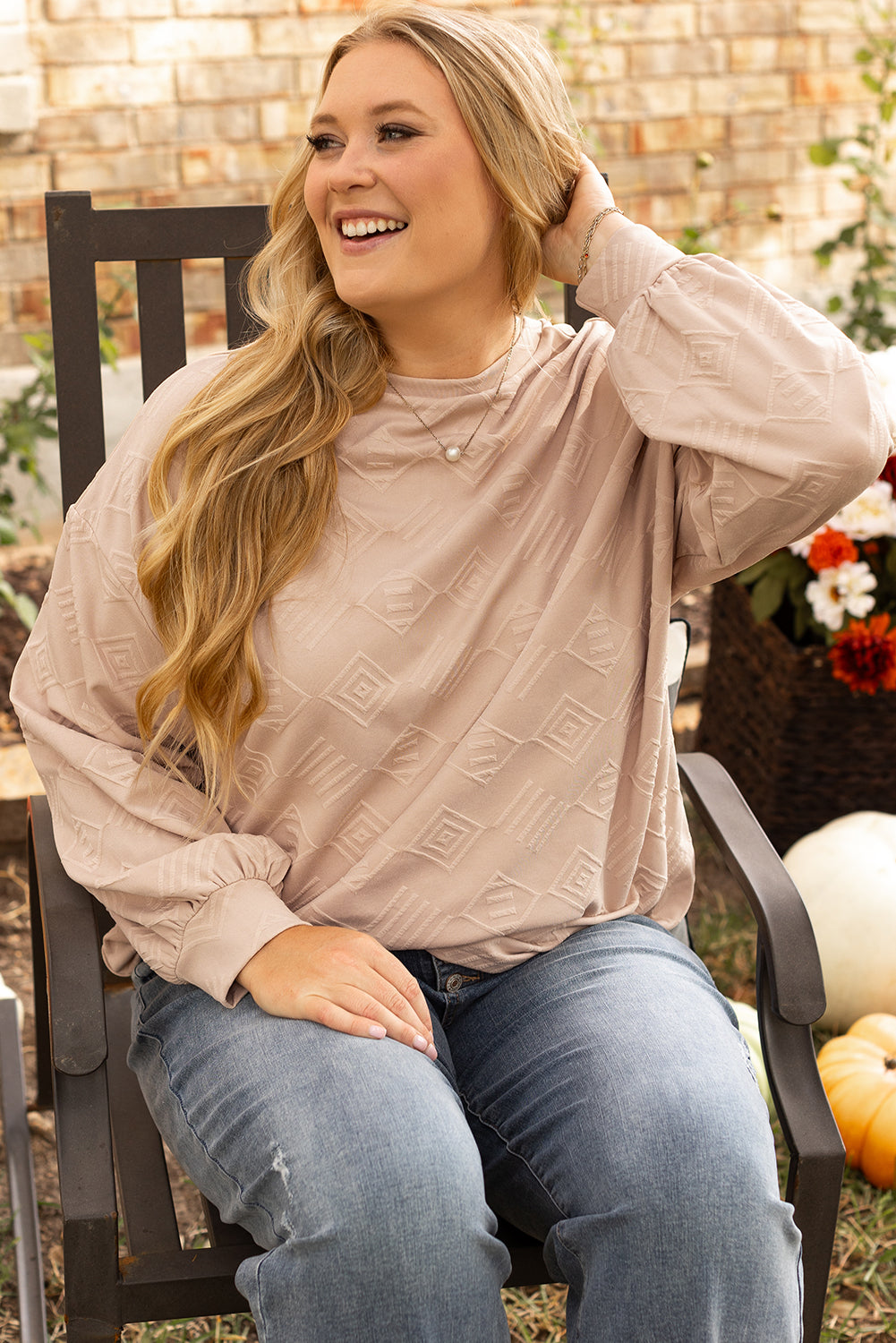 Parchment Plus Size Textured Drop Shoulder Crew Neck Sweatshirt-Chaelisa's New Jammies