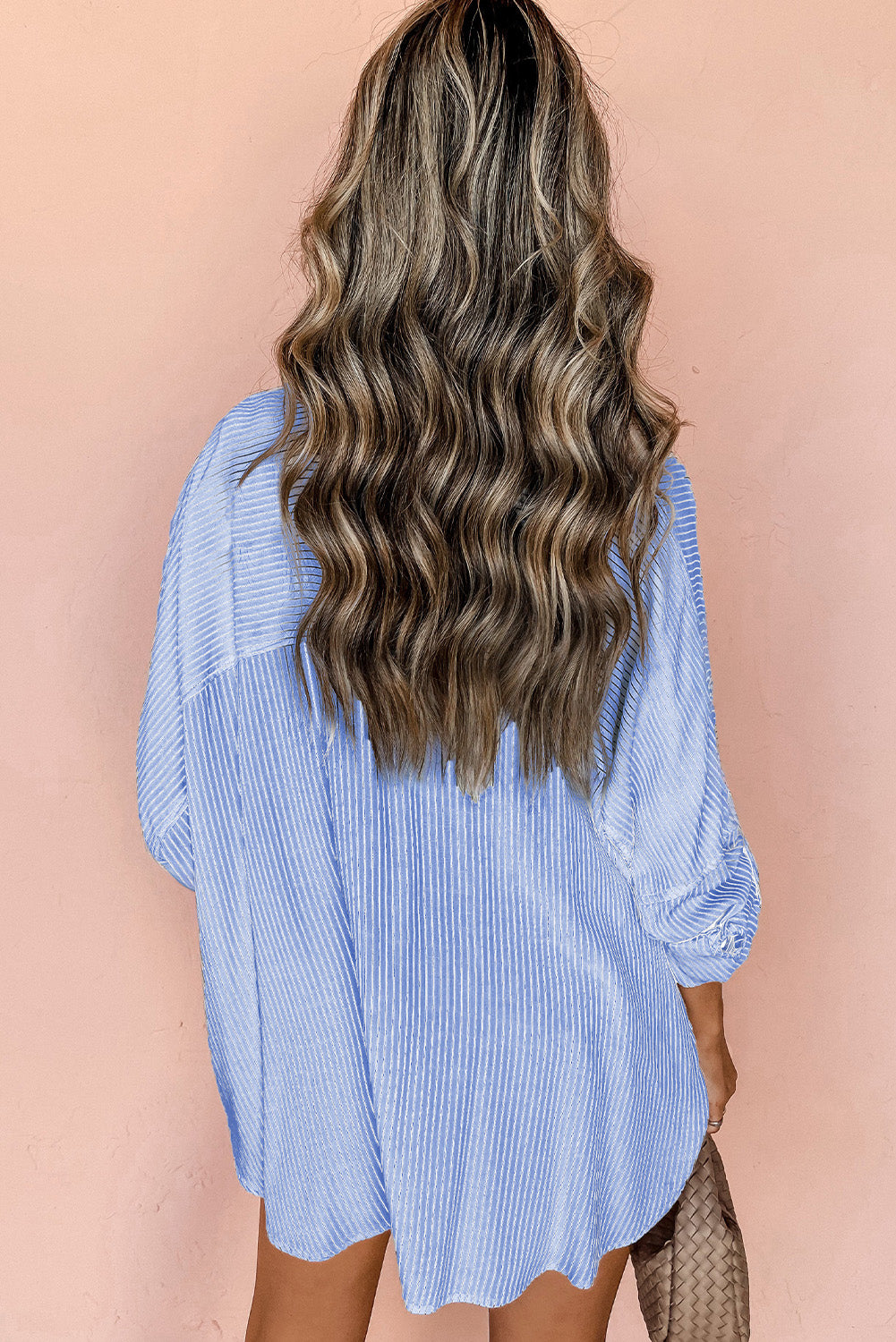 Sky Blue Stripe Roll-tab Sleeve Pocketed Long Shirt-Chaelisa's New Jammies