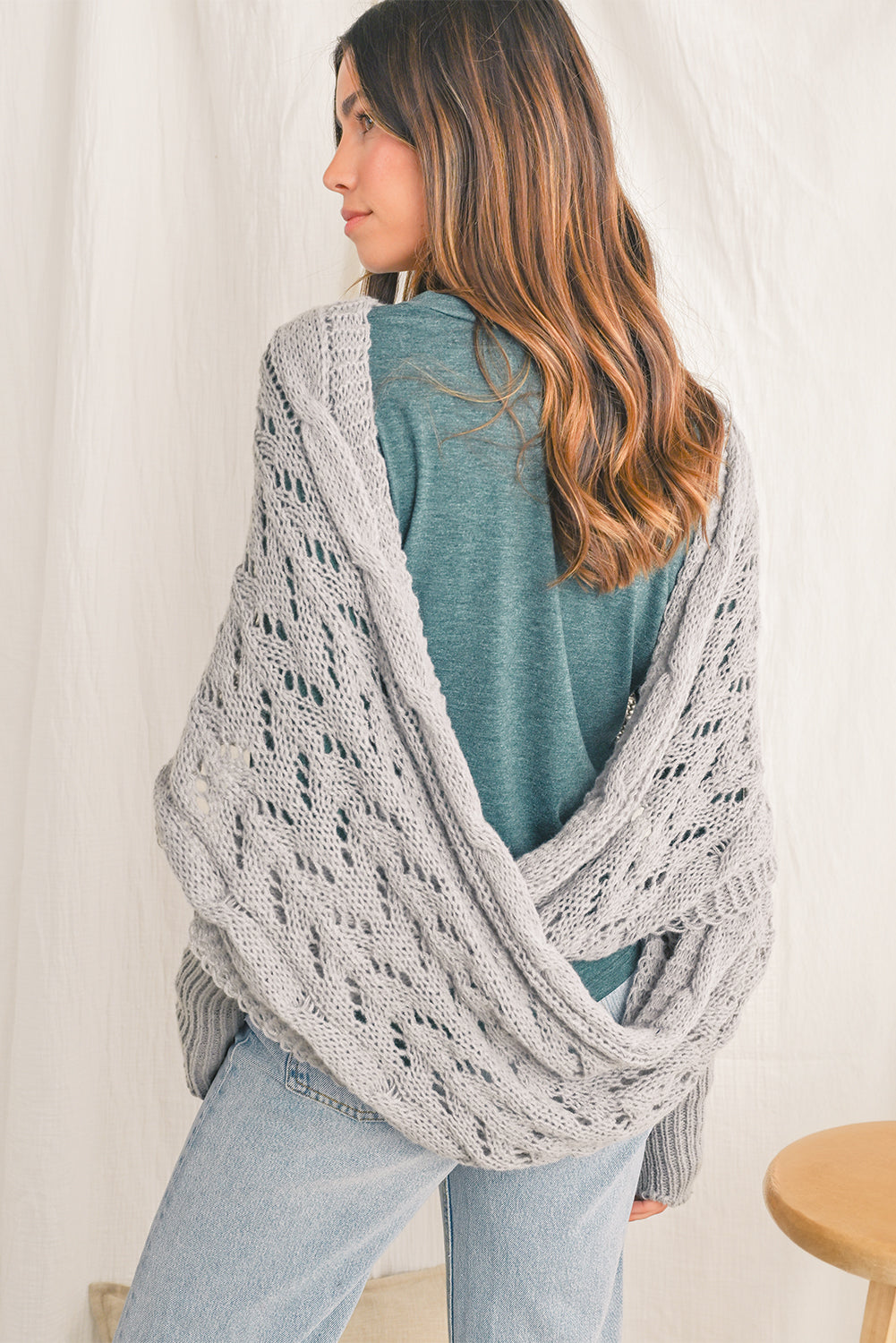 Gray Cross Detail Hollowed Knit Scarf with Sleeves-Chaelisa's New Jammies