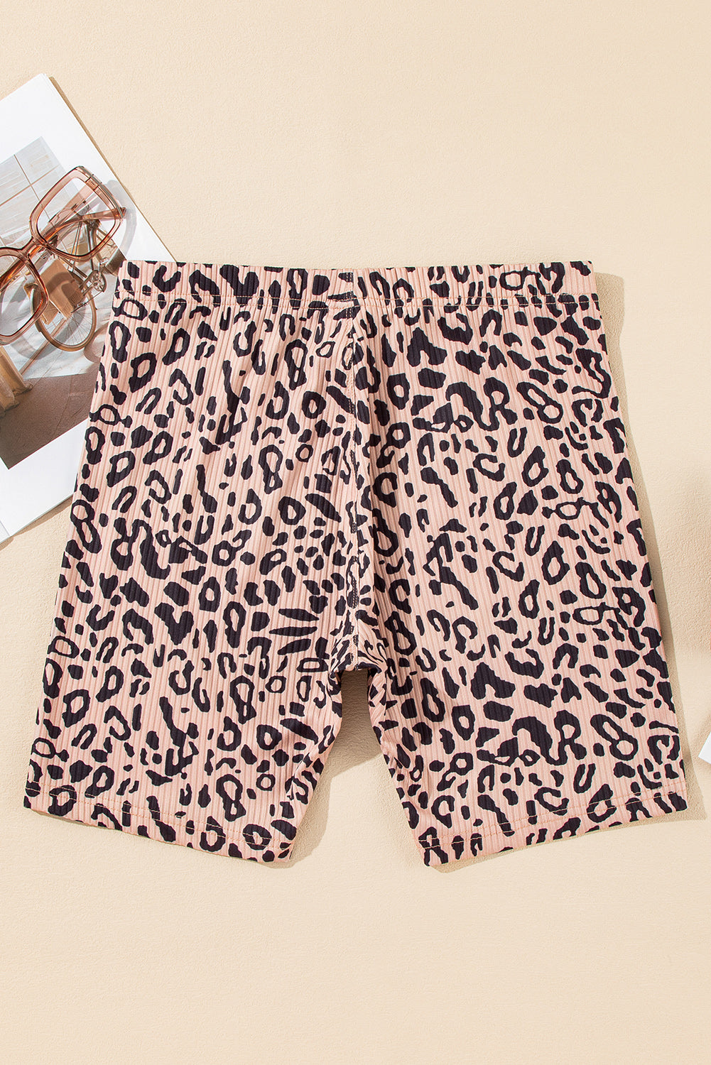 Khaki Leopard Print Ribbed Textured Knit Biker Shorts-Chaelisa's New Jammies