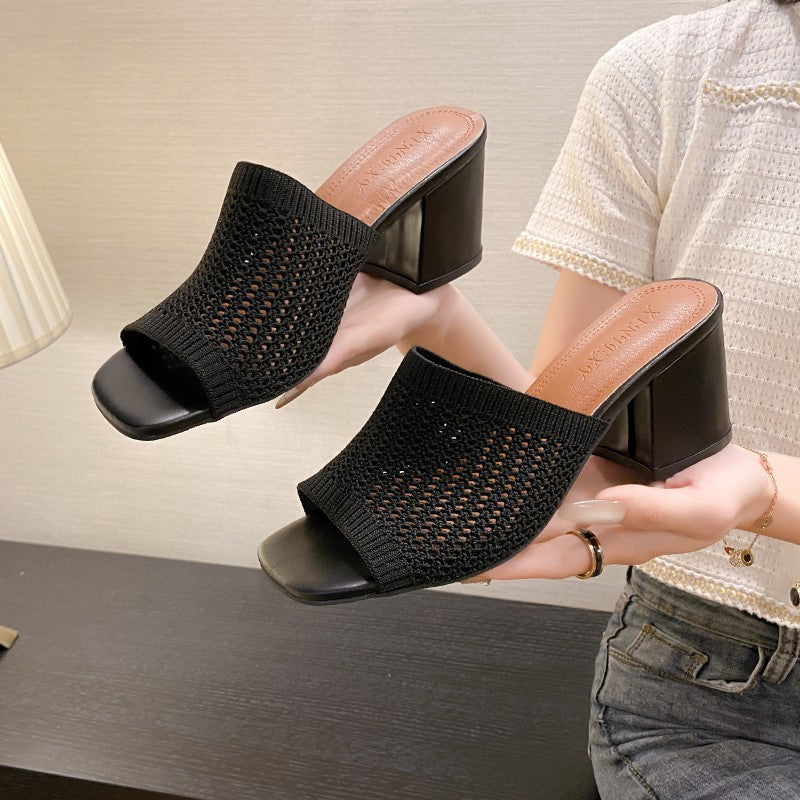 Block Heel Knit Sandals-Chaelisa's New Jammies