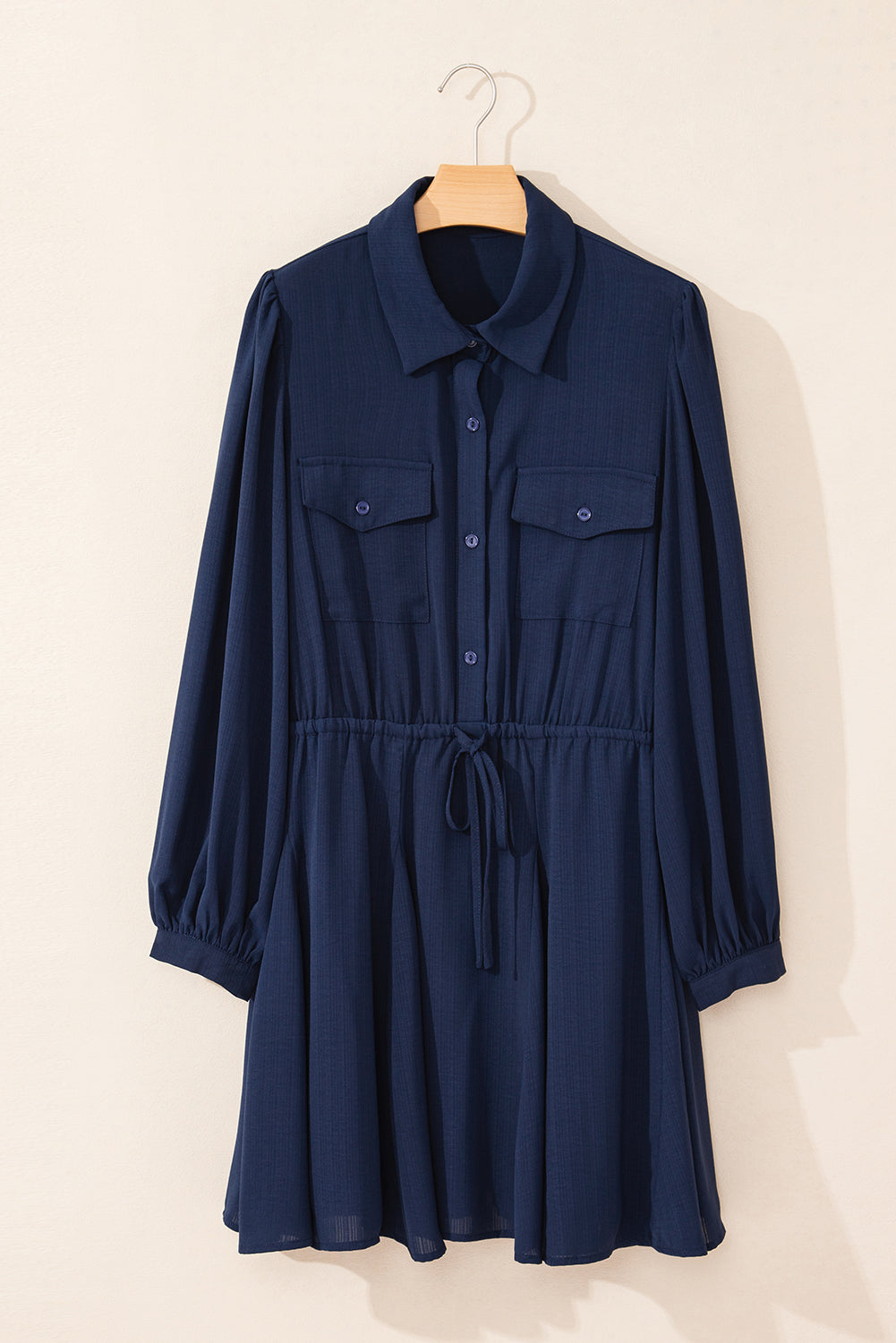 Navy Blue Solid Chest Pockets Tunic Shirt Mini Dress-Chaelisa's New Jammies