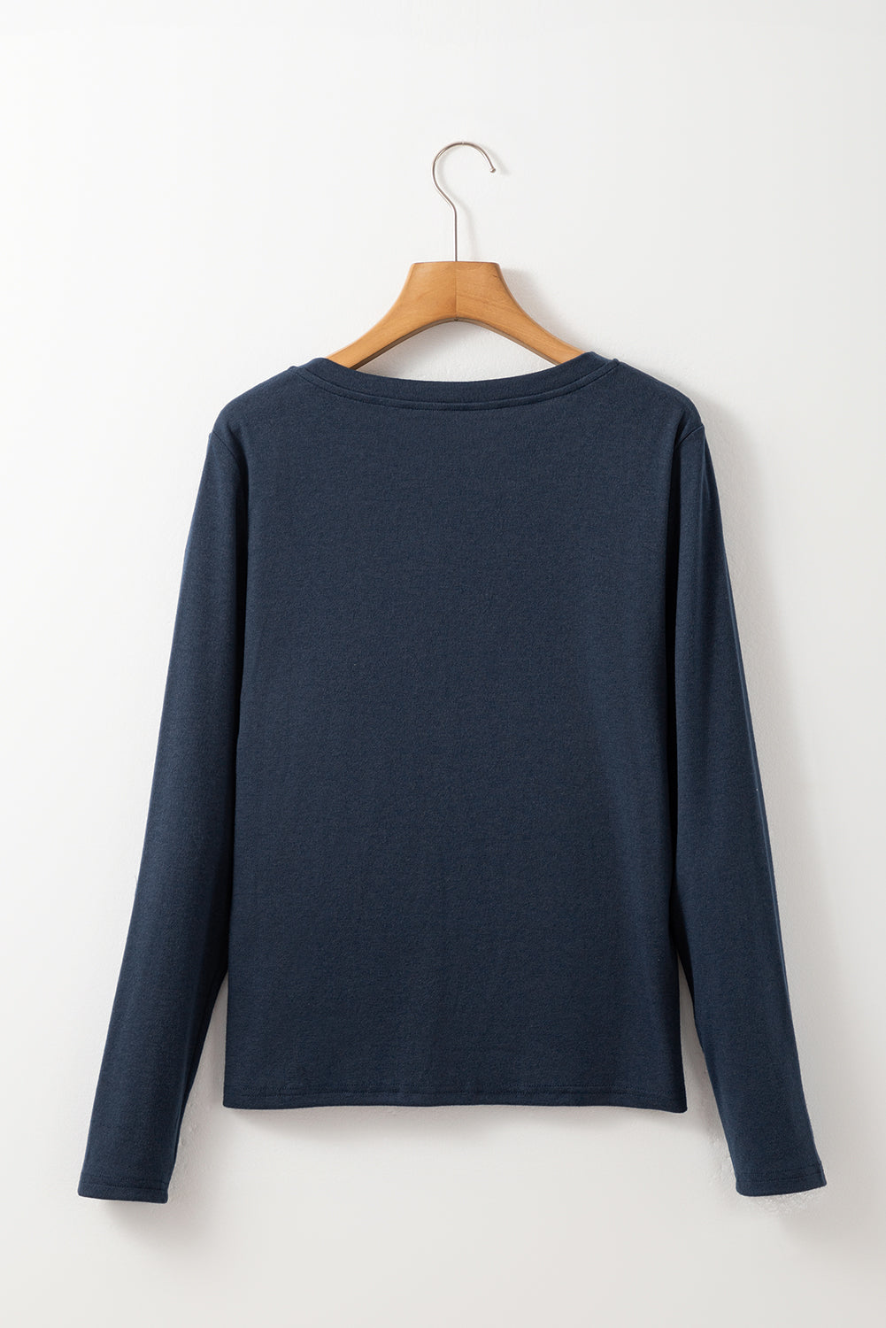 Dirty blue Notch V Neck Pocket Patched Long Sleeve T Shirt-Chaelisa's New Jammies
