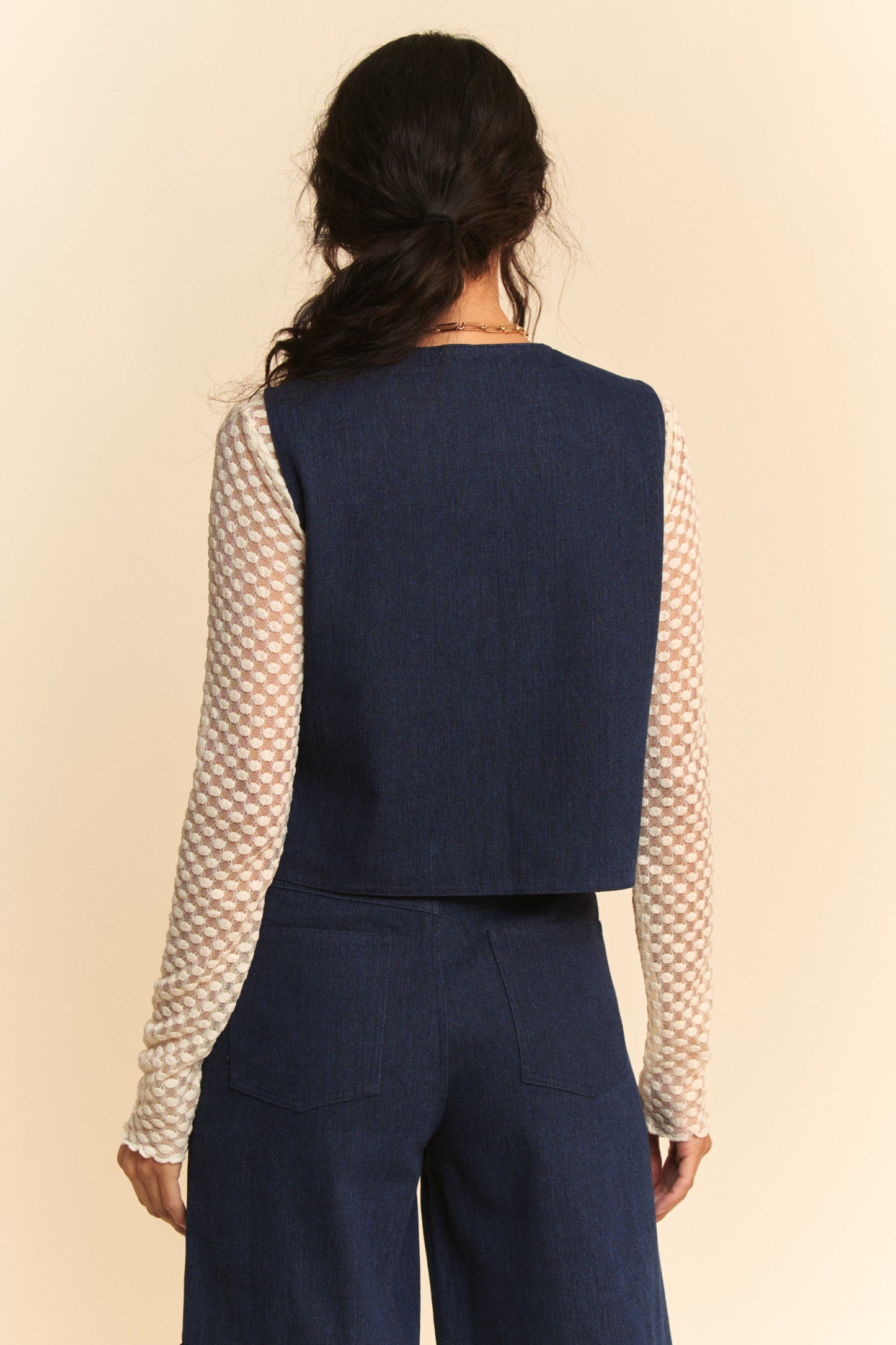 Davi & Dani Lace Patch Open Front Denim Vest-Chaelisa's New Jammies