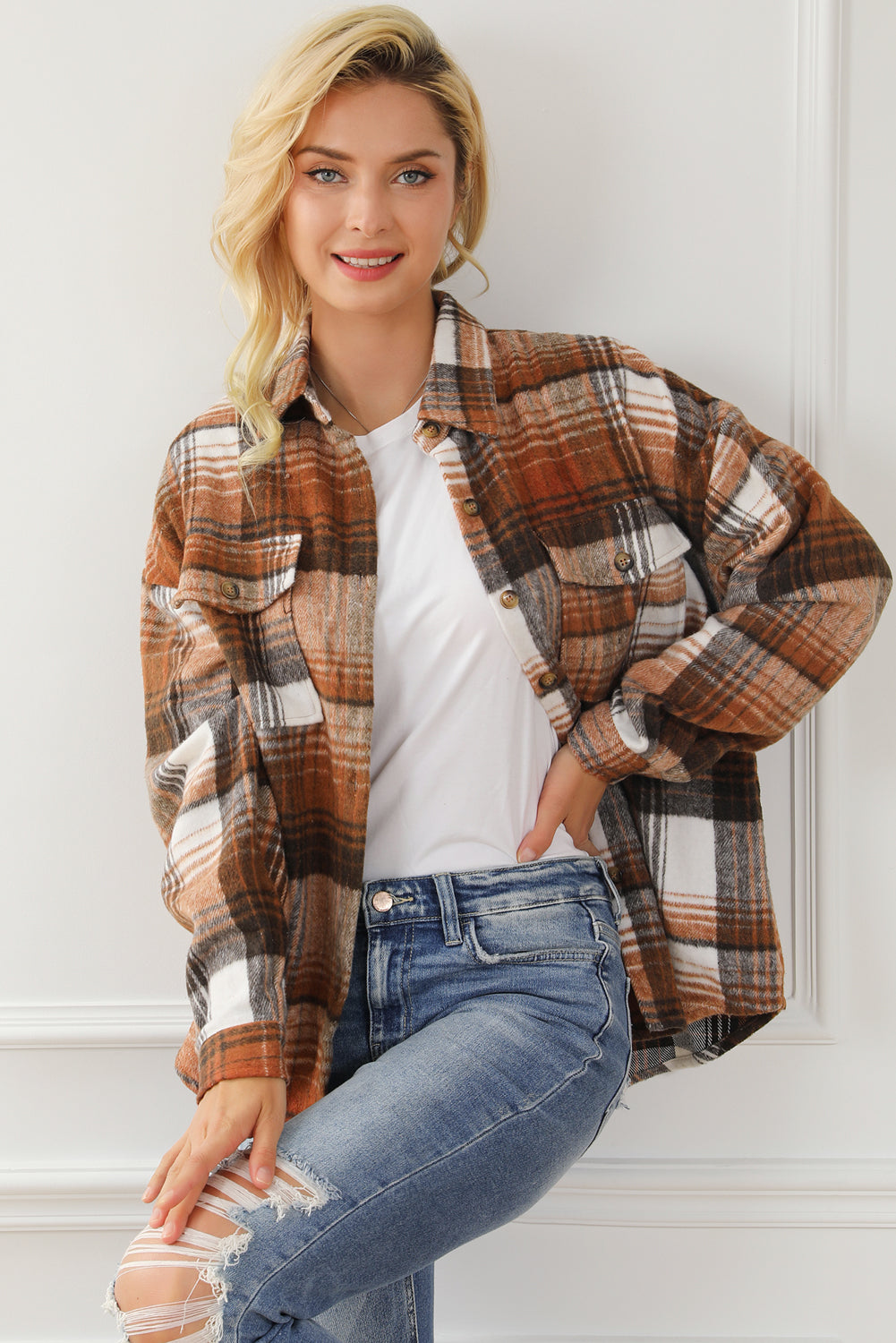 Brown Plaid Flap Pockets Shacket-Chaelisa's New Jammies