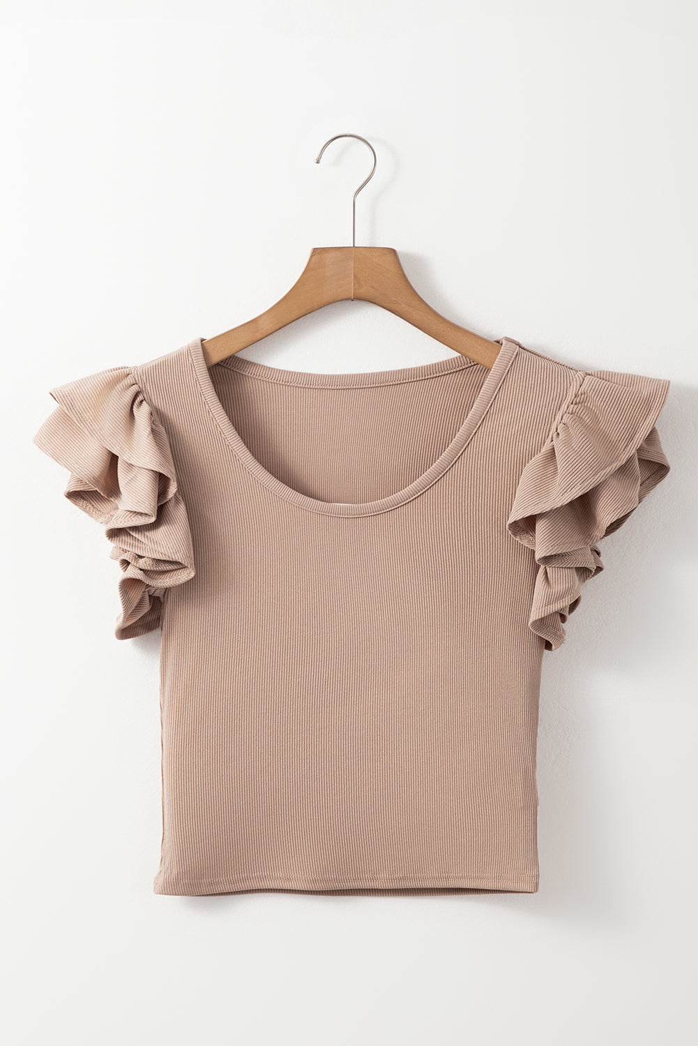 Smoke Gray Ribbed Knit Ruffled Shoulder Slim Fit Tank Top-Chaelisa's New Jammies
