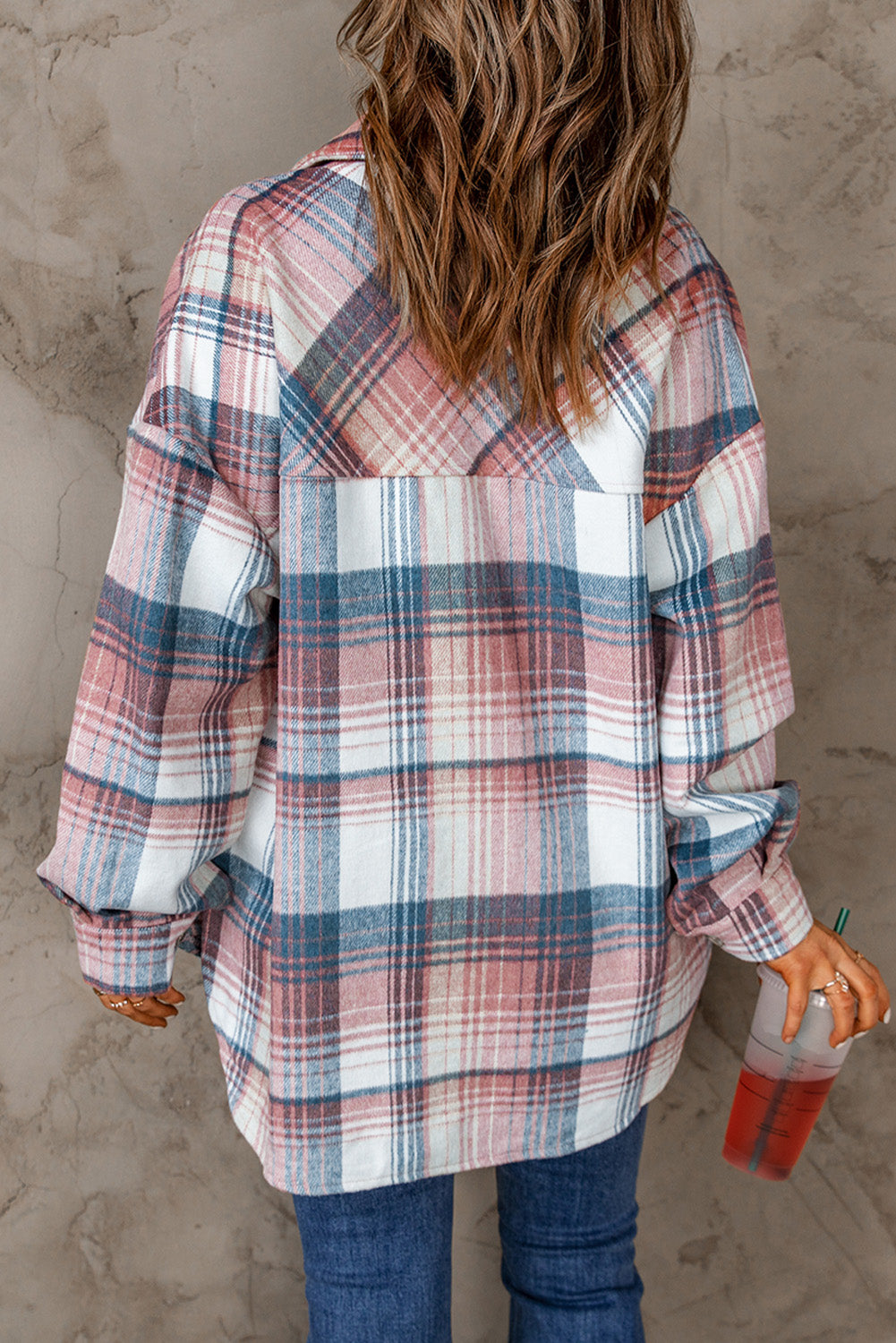 Pink & Grey Plaid Button Up Collared Flannel Shacket-Chaelisa's New Jammies