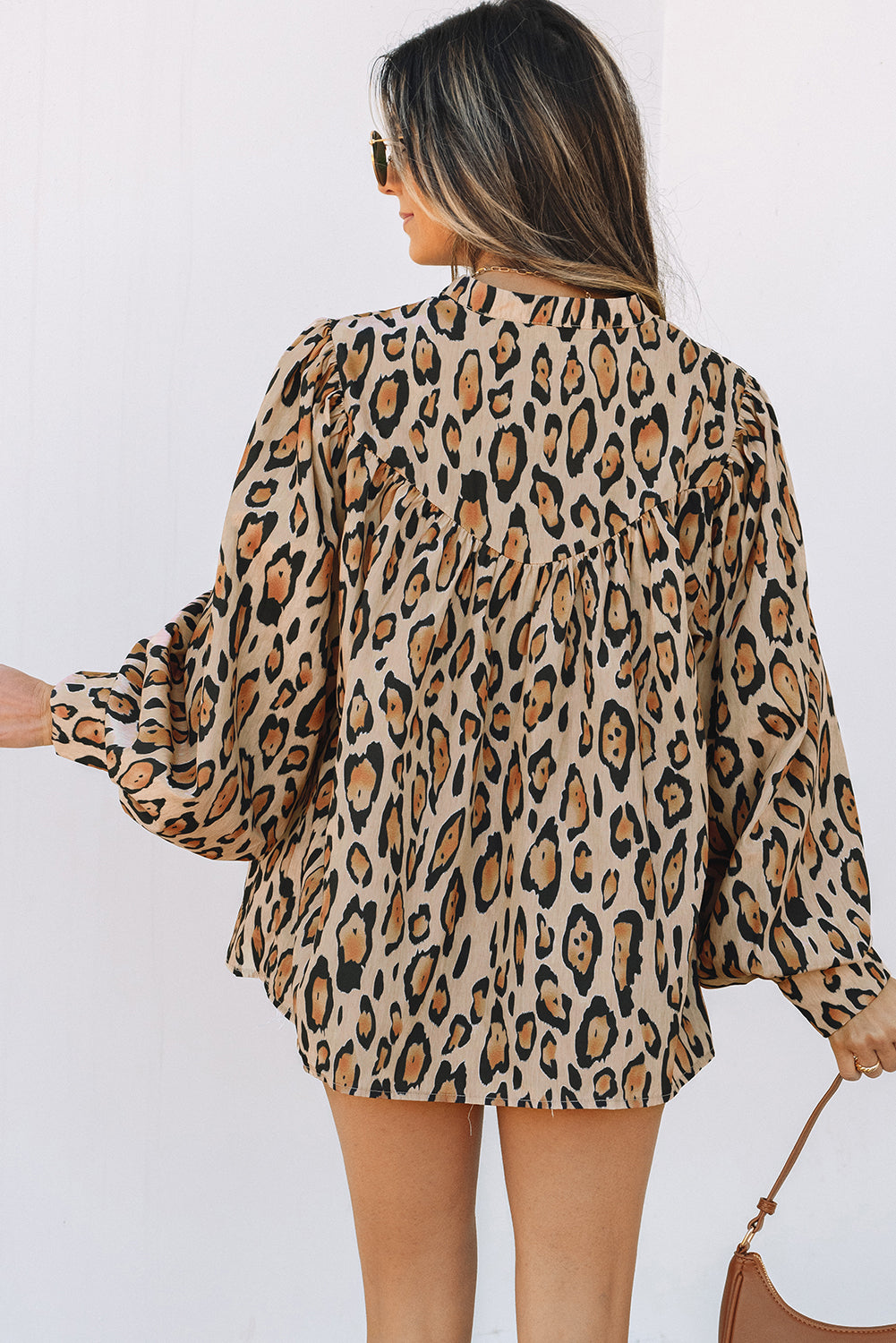 Light French Beige Oversized Leopard Print Balloon Sleeve Casual Shirt-Chaelisa's New Jammies
