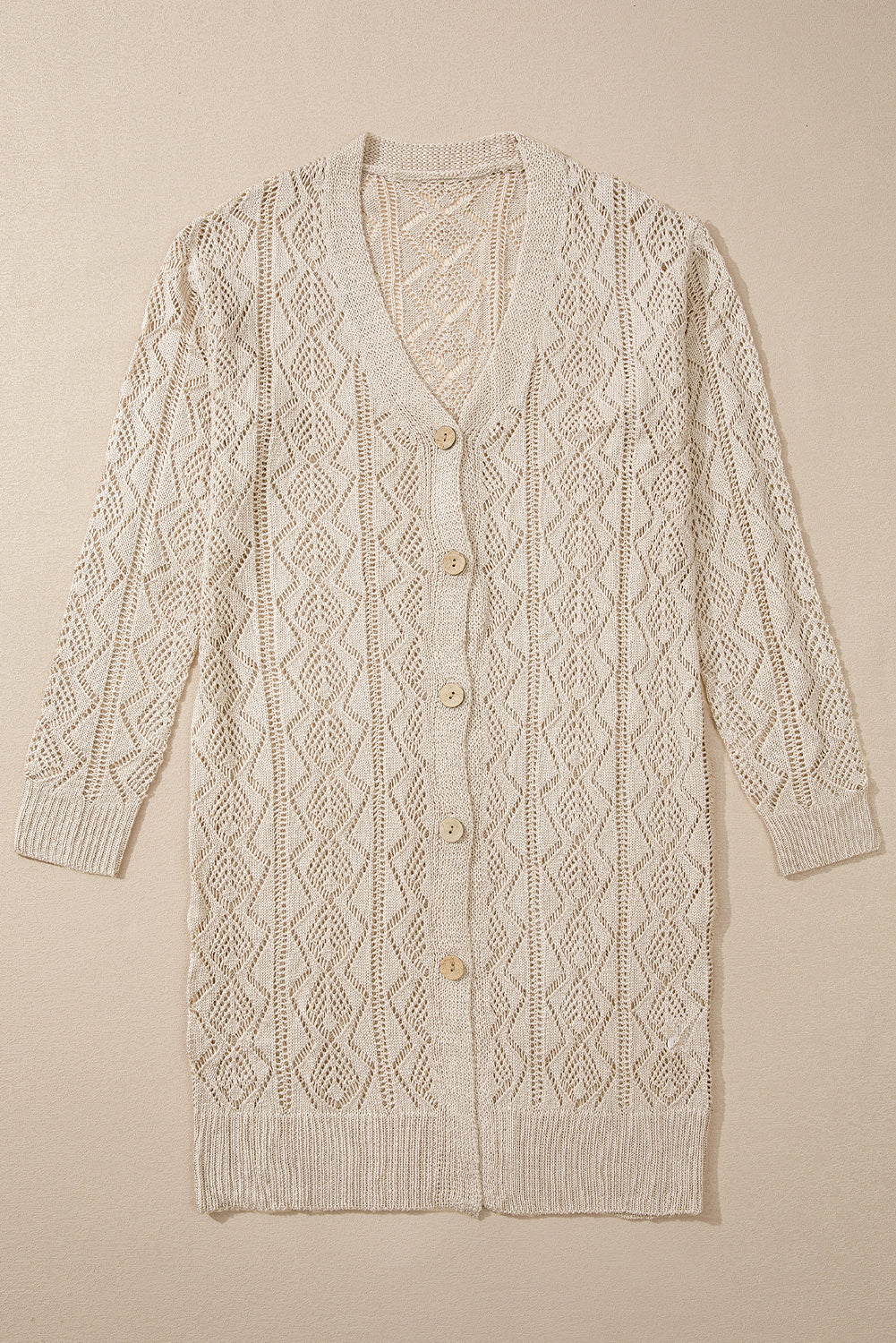 Parchment Hollow Out Buttons Front Long Cardigan-Chaelisa's New Jammies