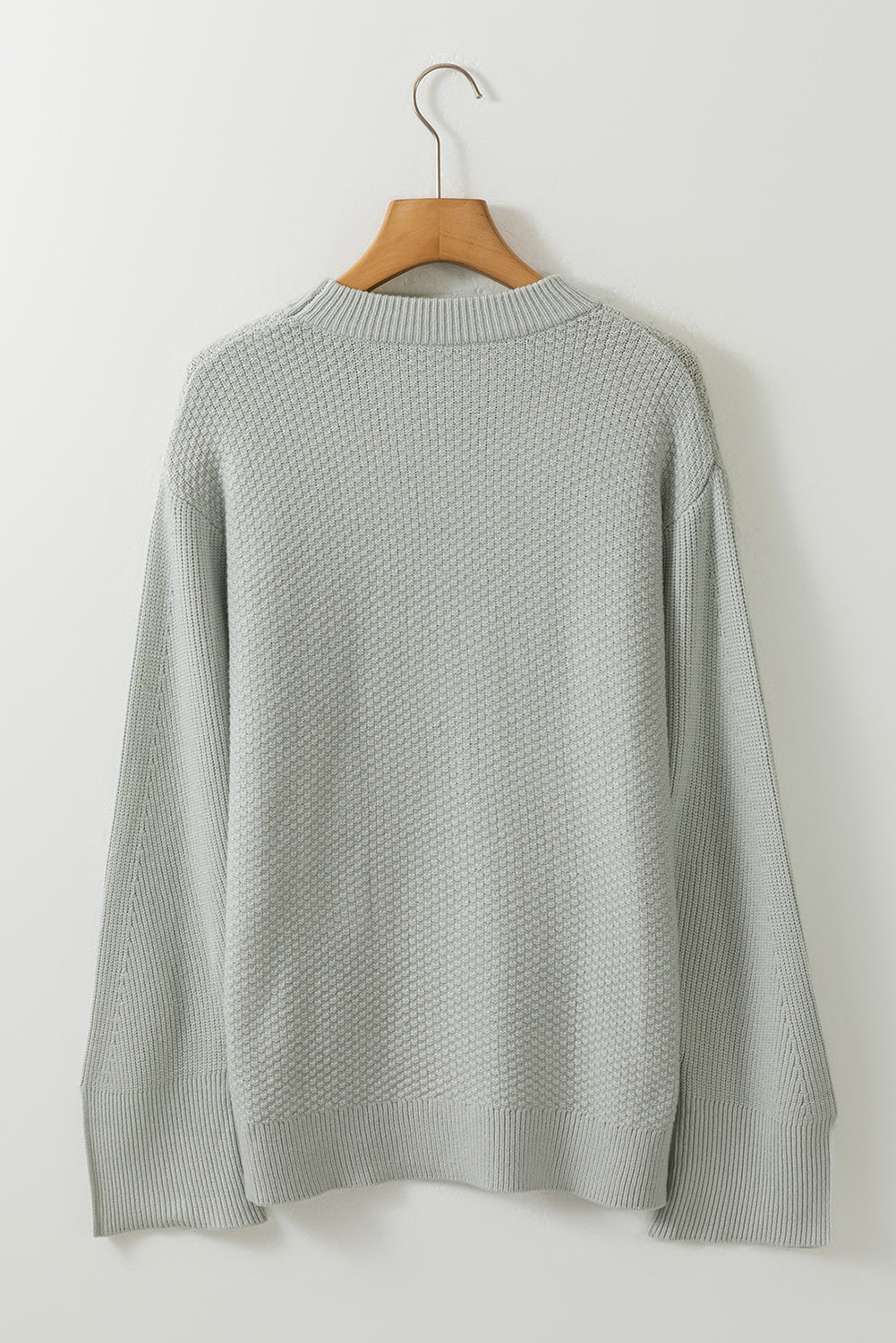 Parchment Solid Textured Knit Split Cuff Drop Shoulder Sweater-Chaelisa's New Jammies