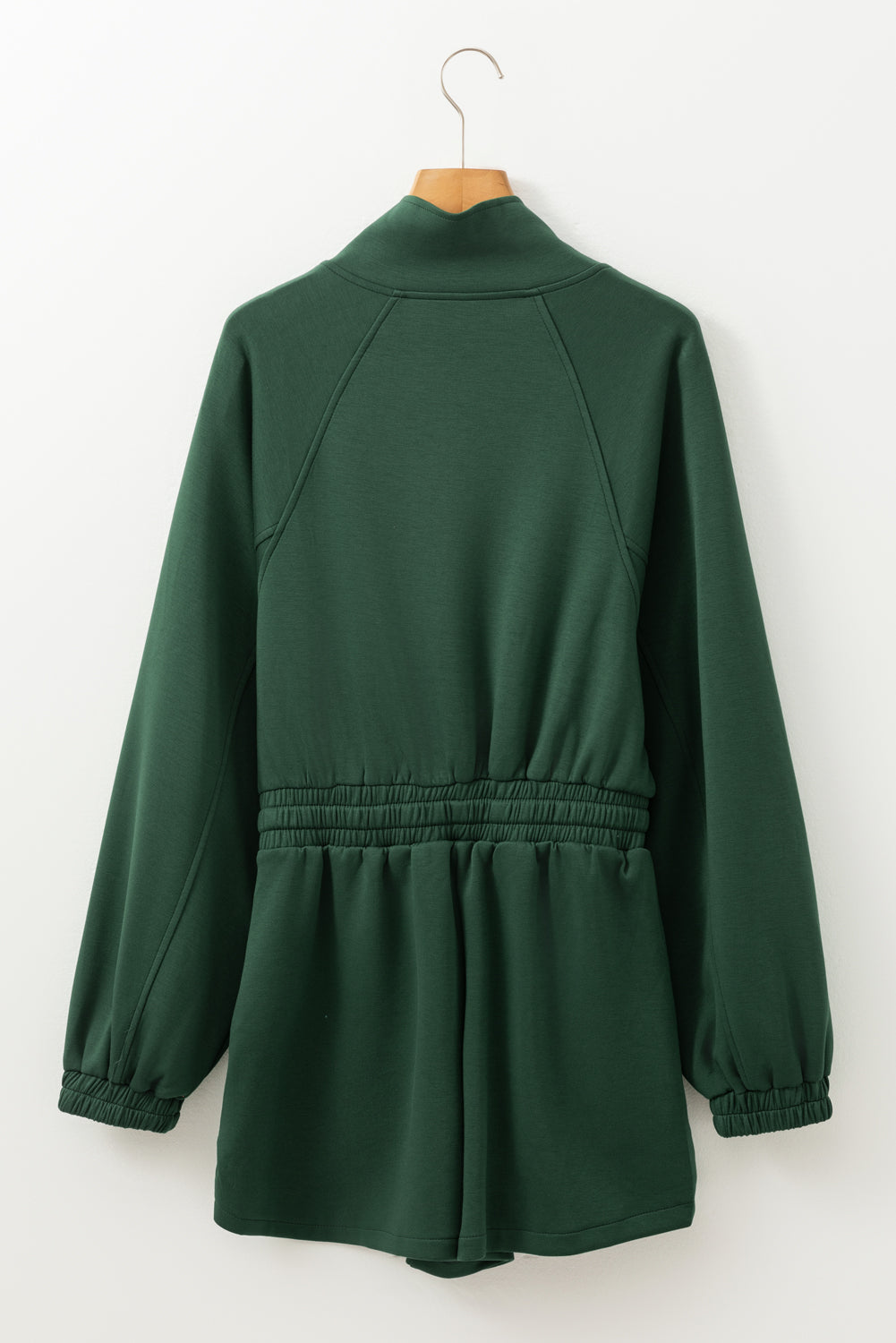 Blackish Green Collared Half Zip French Terry Knit Drawstring Casual Romper-Chaelisa's New Jammies