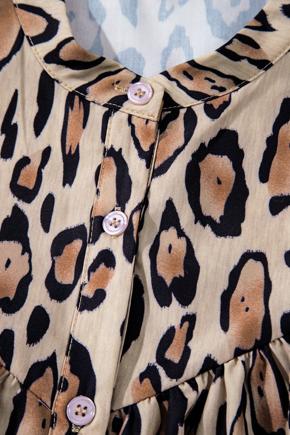Light French Beige Oversized Leopard Print Balloon Sleeve Casual Shirt-Chaelisa's New Jammies