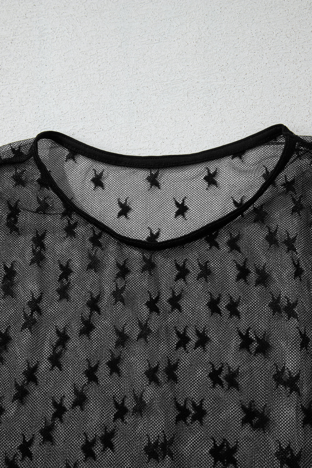 Black Star Print Mesh Sheer Slim Long Sleeve Top-Chaelisa's New Jammies