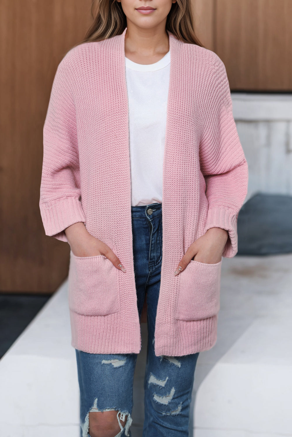 Pink Oversized Fold Over Sleeve Open Front Cardigan-Chaelisa's New Jammies