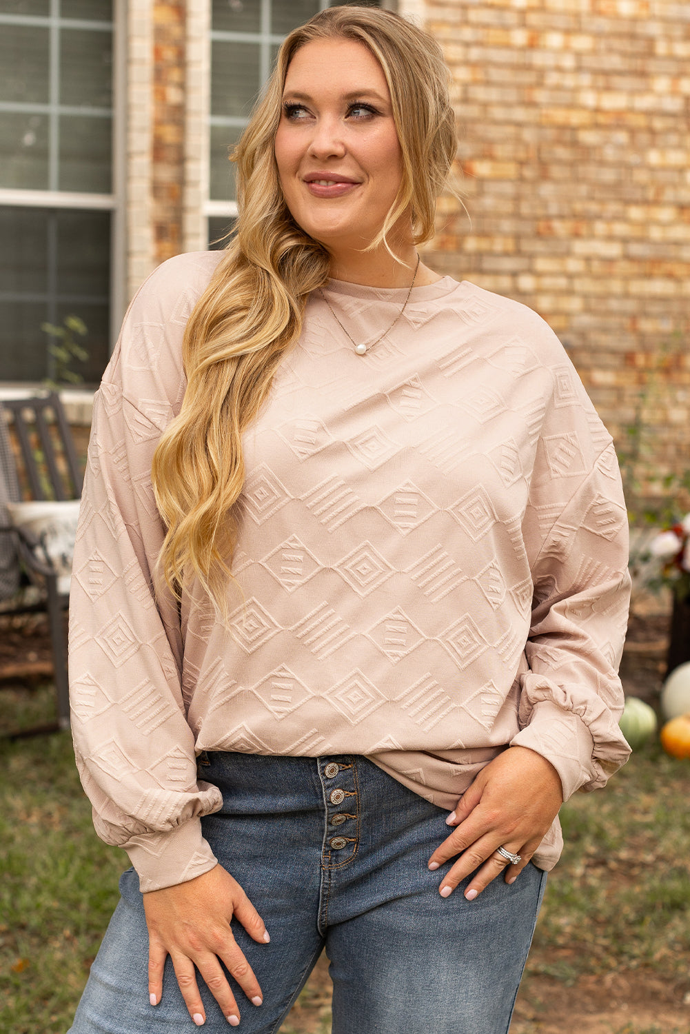 Parchment Plus Size Textured Drop Shoulder Crew Neck Sweatshirt-Chaelisa's New Jammies