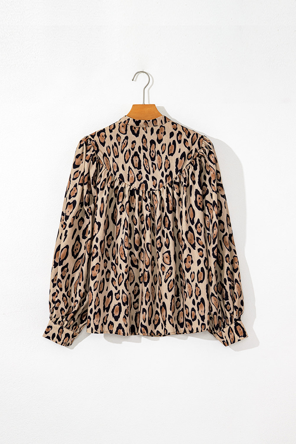 Light French Beige Oversized Leopard Print Balloon Sleeve Casual Shirt-Chaelisa's New Jammies