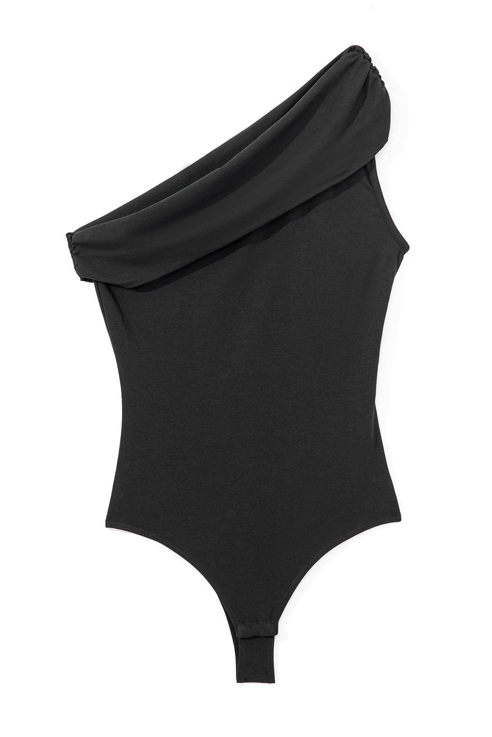 Black Solid Color Pleated One Shoulder Bodysuit-Chaelisa's New Jammies