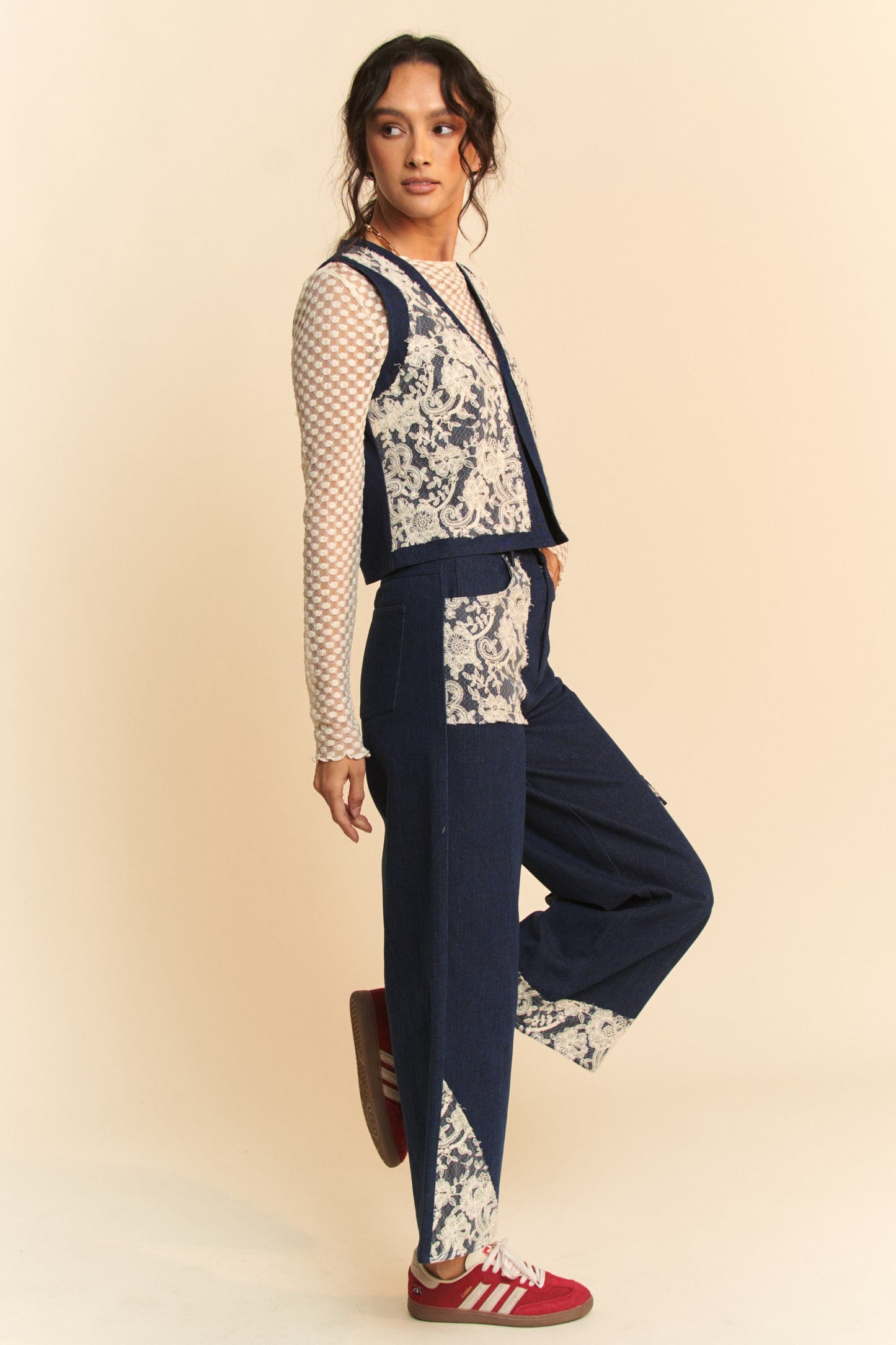 Davi & Dani Lace Patch Open Front Denim Vest-Chaelisa's New Jammies