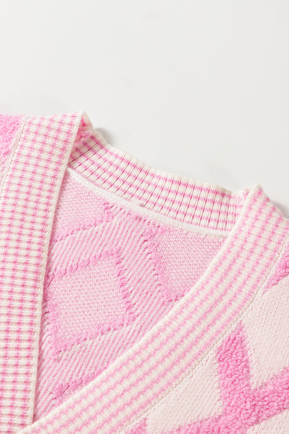 Pink Rhombus Pattern Knit Open Front Pocketed Cardigans-Chaelisa's New Jammies