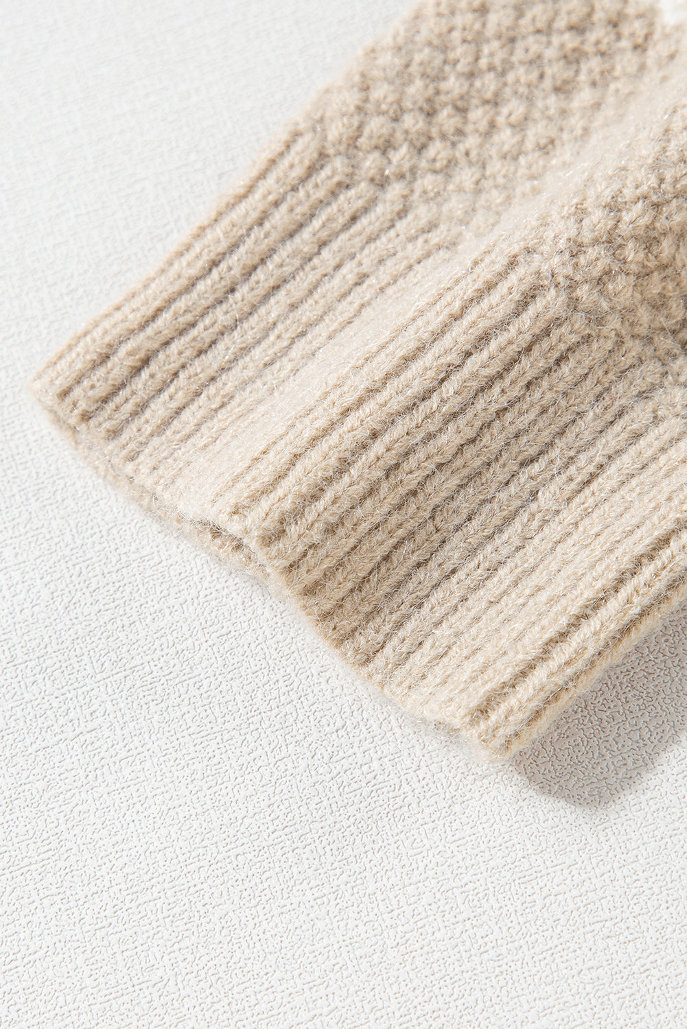 Khaki Cable Knit Colorblock Crew Neck Drop Shoulder Sweater-Chaelisa's New Jammies