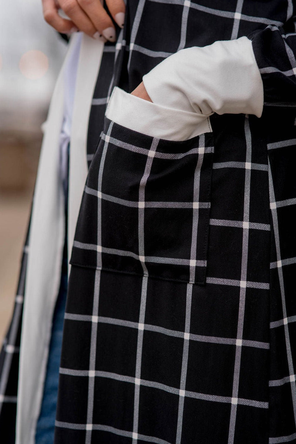 Black Plaid Colorblock Edge Open Cardigan with Pocket-Chaelisa's New Jammies