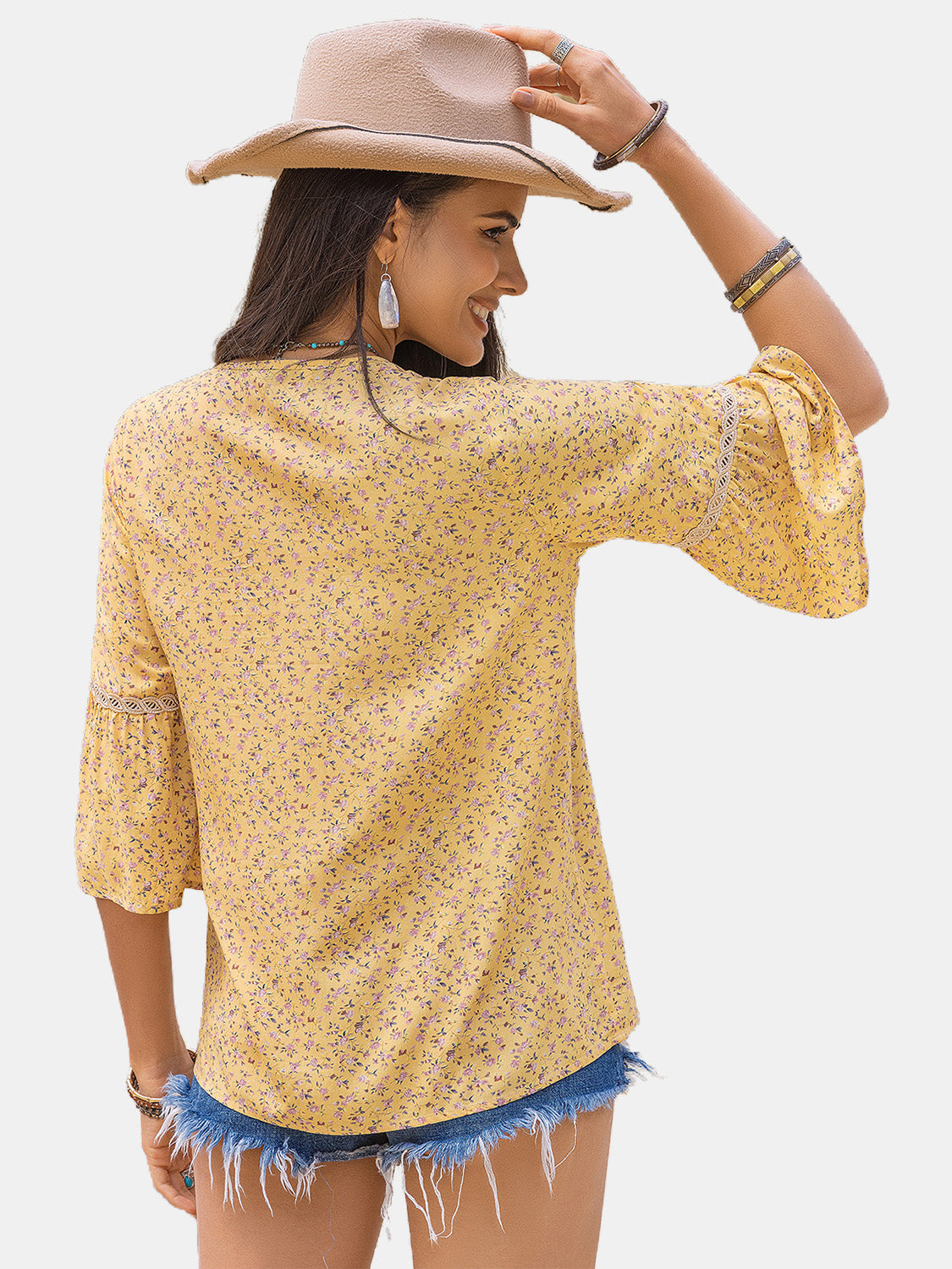 Ditsy Floral V-Neck Blouse-Chaelisa's New Jammies