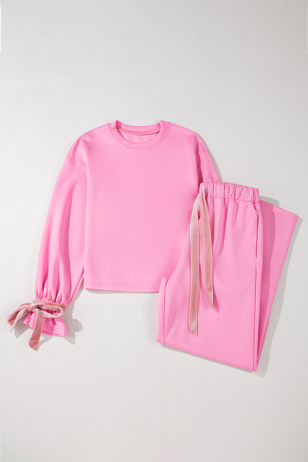 Bonbon Solid Color Drawstring Long Sleeve Top and Pants Set-Chaelisa's New Jammies