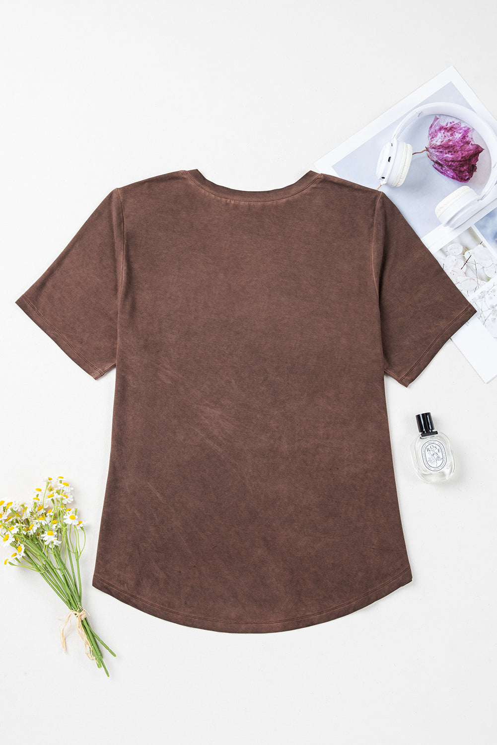 Chestnut Mineral Wash Criss Cross V Neck Casual T Shirt-Chaelisa's New Jammies