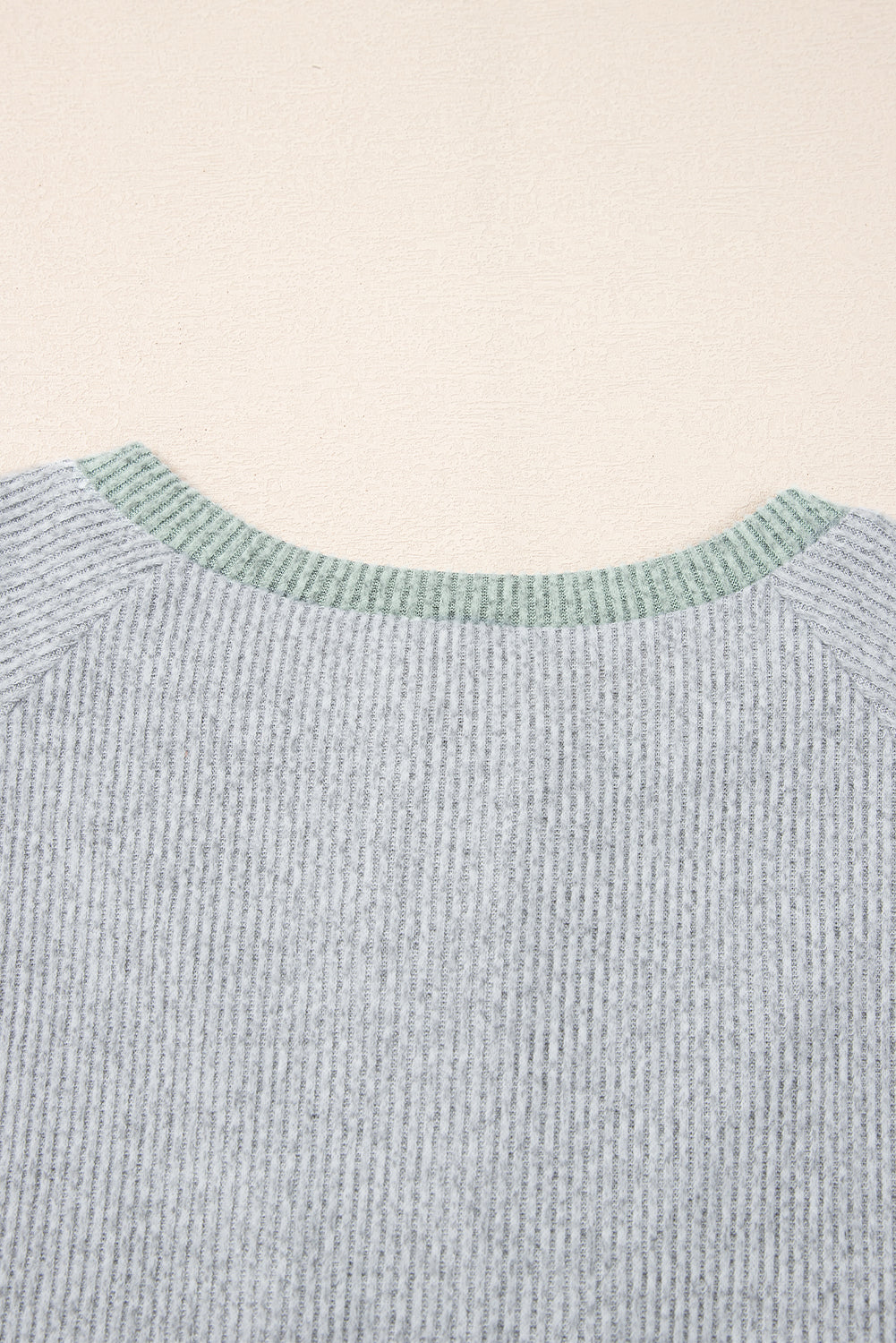 Light Grey Color Contrast Ribbed Loose Fit Long Sleeve Top-Chaelisa's New Jammies