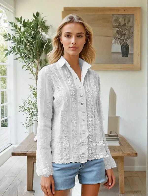 ADORA Embroidered Long Sleeve Button Down Shirt - Chaelisa's New Jammies