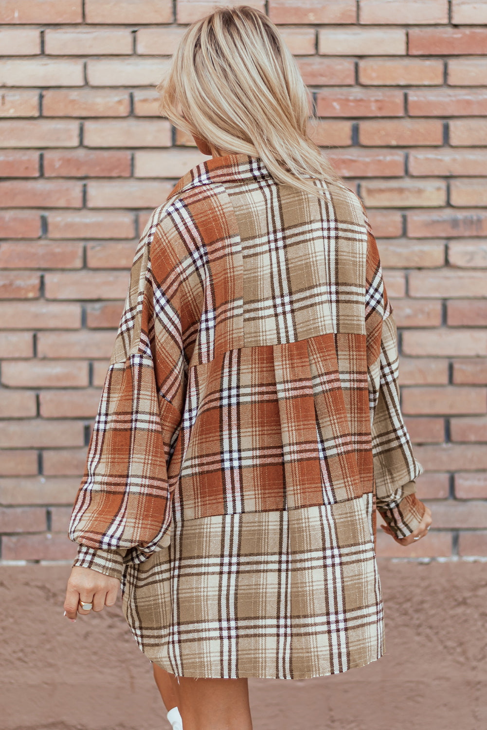 Khaki Plaid Colorblock Patchwork High Low Shacket-Chaelisa's New Jammies