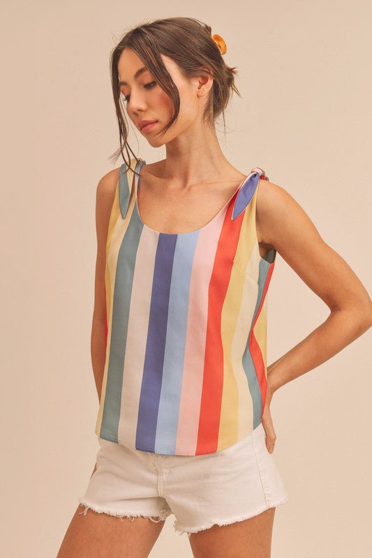 Aemi + Co Contrast Striped Scoop Neck Tie Shoulder Tank - Chaelisa's New Jammies
