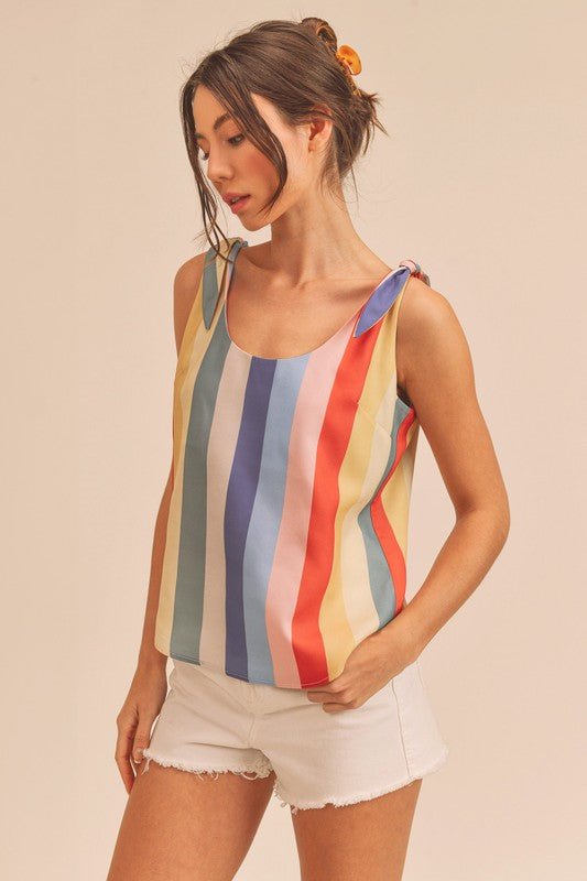 Aemi + Co Contrast Striped Scoop Neck Tie Shoulder Tank - Chaelisa's New Jammies