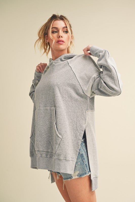 Aemi + Co Exposed Seam Side Slit Hoodie with Kangaroo Pocket - Chaelisa's New Jammies